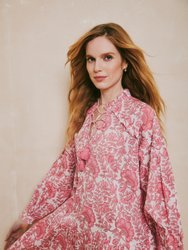 Chloe Dress Pink Dianthus Block Print