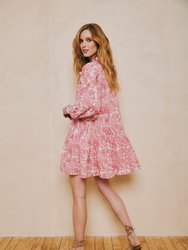 Chloe Dress Pink Dianthus Block Print