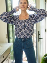 Frankie Navy Block Print Blouse - Navy