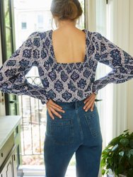 Frankie Navy Block Print Blouse