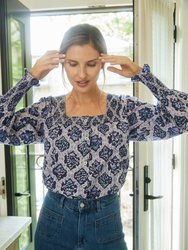 Frankie Navy Block Print Blouse