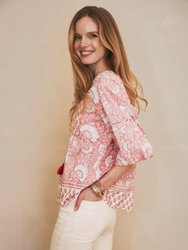 Iris Top Light Pink Mixed Floral Block Print