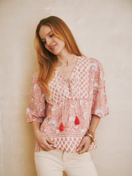 Iris Top Light Pink Mixed Floral Block Print