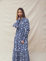 Sophia Dress Navy Dahlia Block Print - Navy