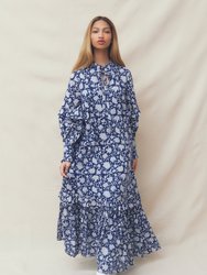 Sophia Dress Navy Dahlia Block Print