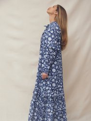 Sophia Dress Navy Dahlia Block Print