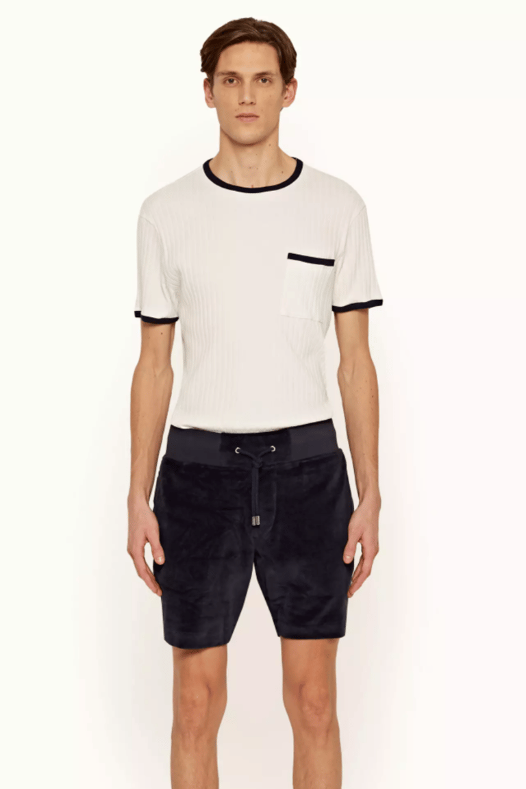 Afador Stripe Classic Fit Piping Seam Velvet Towelling Shorts - Ink