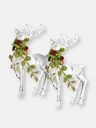 Acrylic Christmas Reindeer Ornaments - Deer Figurine Statues with Green Mistletoe and Red Berries Tabletop Decorations - Pack of 2