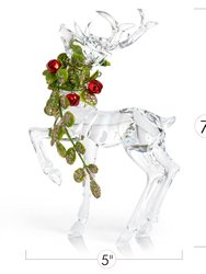 Acrylic Christmas Reindeer Ornaments - Deer Figurine Statues with Green Mistletoe and Red Berries Tabletop Decorations - Pack of 2