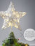 Christmas Rattan Tree Topper – White and Silver Xmas Rustic Star LED Light Up Tree Topper Ornament Decoration