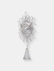 Flower Snowflake Tree Topper - Christmas Glitter Silver Flower Snow Flake Star Ornament Treetop Decoration