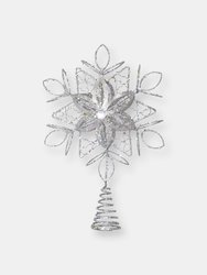 Flower Snowflake Tree Topper - Christmas Glitter Silver Flower Snow Flake Star Ornament Treetop Decoration