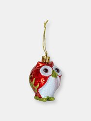 Glitter Christmas Owl Ornaments - Snowy Glitter White and Red Animal Owls Christmas Tree Ornament Decorations - 4 Birds