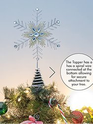 Glitter Snowflake Tree Topper – Silver and Gold Bare Branches Styled Sparkling Gem Detailed Christmas Star Tree Top Ornament Decorations