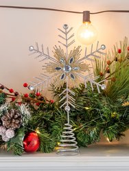 Glitter Snowflake Tree Topper – Silver and Gold Bare Branches Styled Sparkling Gem Detailed Christmas Star Tree Top Ornament Decorations