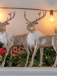 Gold Glitter Christmas Reindeer - Holiday Party Deer Figurine Statues Dinner Tabletop Decorations Centerpiece - Pack of 2