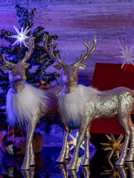 Gold Glitter Christmas Reindeer - Holiday Party Deer Figurine Statues Dinner Tabletop Decorations Centerpiece - Pack of 2