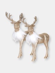 Gold Glitter Christmas Reindeer - Holiday Party Deer Figurine Statues Dinner Tabletop Decorations Centerpiece - Pack of 2