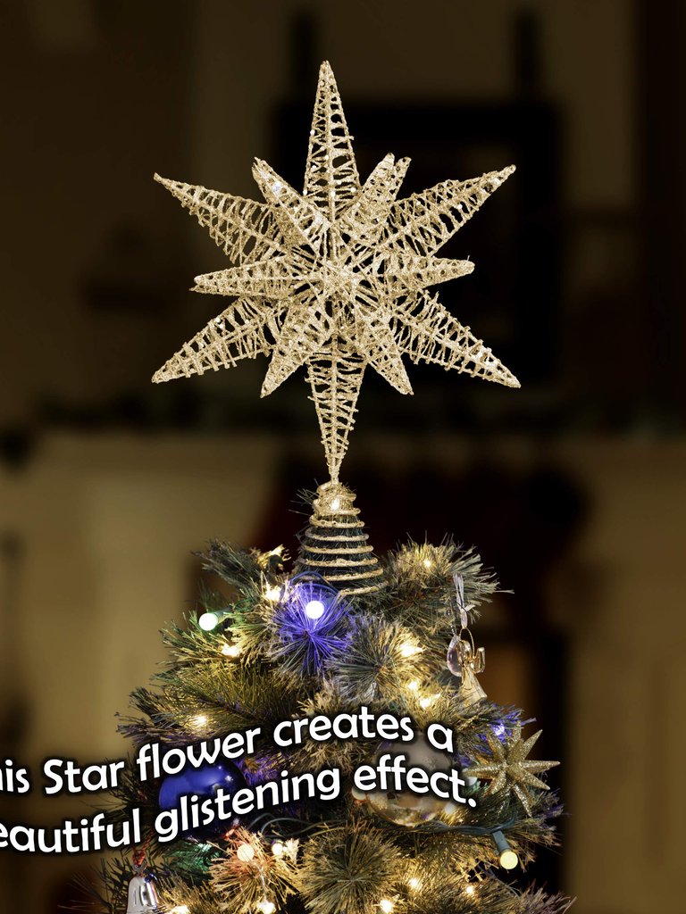 Gold Star Tree Topper Christmas Gold 3D Glitter Star Ornament Treetop Decoration for Large Tree