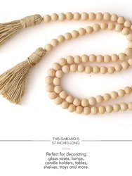 Natural Wooden Beads Garland - Rustic Farmhouse Country Wood Bead Home Decor Wall Hanging Accents with Boho Jute Tassels