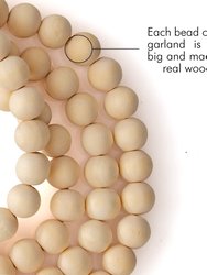 Natural Wooden Beads Garland - Rustic Farmhouse Country Wood Bead Home Decor Wall Hanging Accents with Boho Jute Tassels