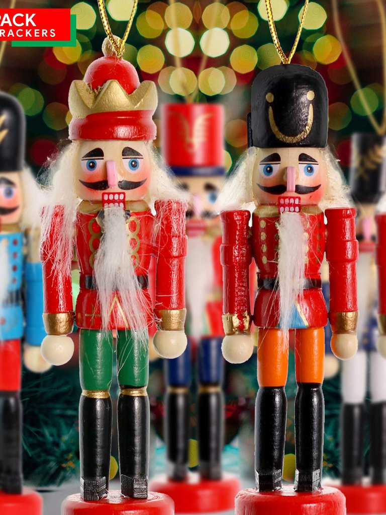 Nutcrackers Hanging Ornament Figures - Christmas Mini Wooden King and Soldier Nutcracker