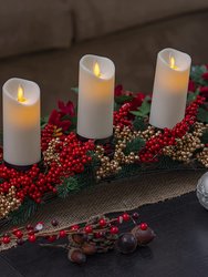 Ornativity Christmas Décor Candle Holder – Xmas Themed Candle Holder Centerpiece Decorations with Red and Gold Berries and Evergreens