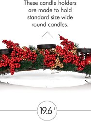 Ornativity Christmas Décor Candle Holder – Xmas Themed Candle Holder Centerpiece Decorations with Red and Gold Berries and Evergreens