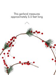 Pine and Berries Garland - Pine Needles and Berry Rustic Holiday Christmas Tree Natural Garland Decorations – 6 Ft