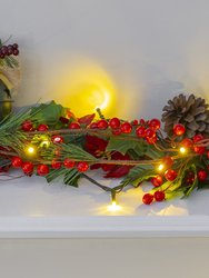 Pine and Berries Garland - Pine Needles and Berry Rustic Holiday Christmas Tree Natural Garland Decorations – 6 Ft