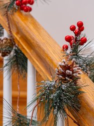 Pine and Berries Garland - Pine Needles, Pinecone and Berry Rustic Holiday Christmas Tree Natural Garland Decorations – 6 Ft