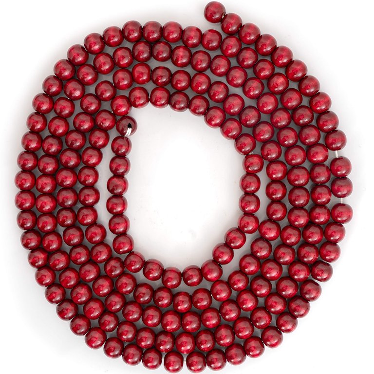 Red Cranberry Wooden Garland - Rustic Red Wood Beaded Christmas Tree Decorations Garland Bead Strand