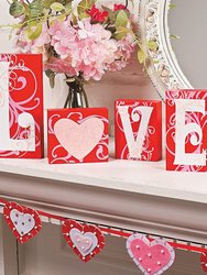 Red Wooden Love Blocks - Valentine's Day Romantic Heart Wood Letters Block 