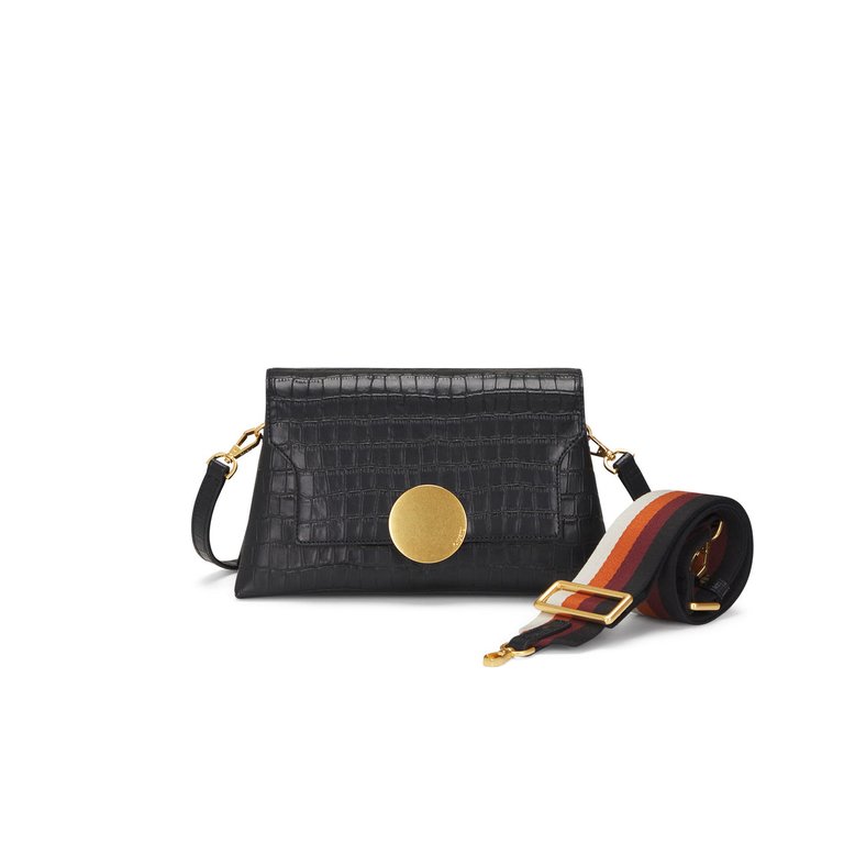 Lottie Flap Croco Crossbody Bag - Black