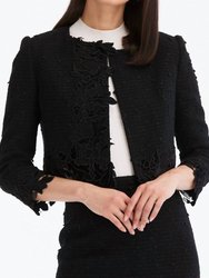 Long Sleeve Looped Ribbon Tweed Jacket - Black