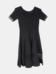 Oscar De La Renta Women's Black Short Sleeve Embroidered Lace Hem Dress - S