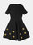 Oscar De La Renta Women's Black Short Sleeve Fit and Flare with Sequin Flowers Dress