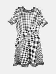 Oscar De La Renta Women's Black / White Checked Flared-Hem Woven Midi Dress - XL - Black / White