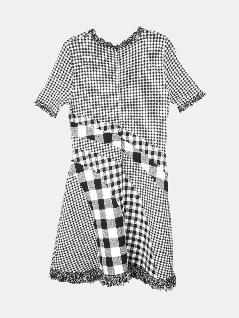 Oscar De La Renta Women's Black / White Checked Flared-Hem Woven Midi Dress - XL