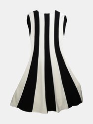 Oscar De La Renta Women's Black / White Sleeveless Striped Wool Dress - L