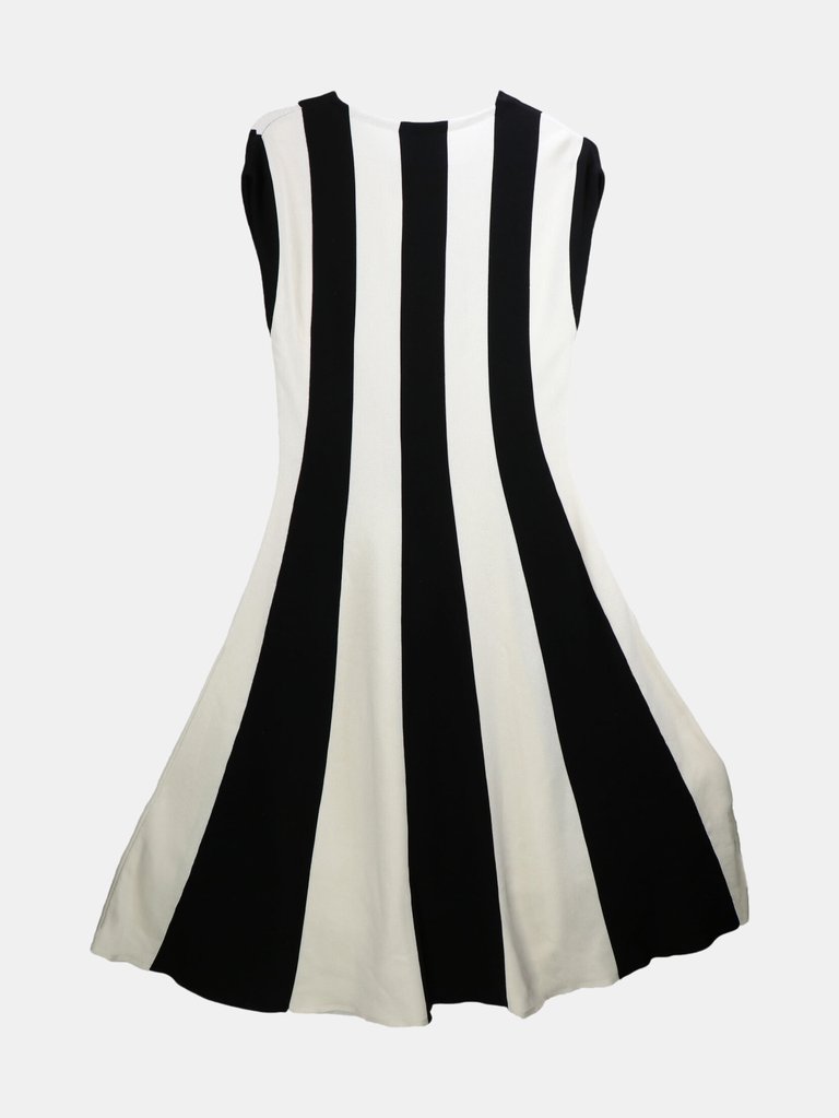 Oscar De La Renta Women's Black / White Sleeveless Striped Wool Dress - L