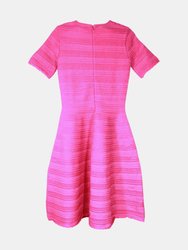 Oscar De La Renta Women's Shocking Pink Scalloped Jacquard Rib Stripe Silk Mini A-Line Dre Dress - S