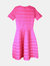 Oscar De La Renta Women's Shocking Pink Scalloped Jacquard Rib Stripe Silk Mini A-Line Dre Dress - S