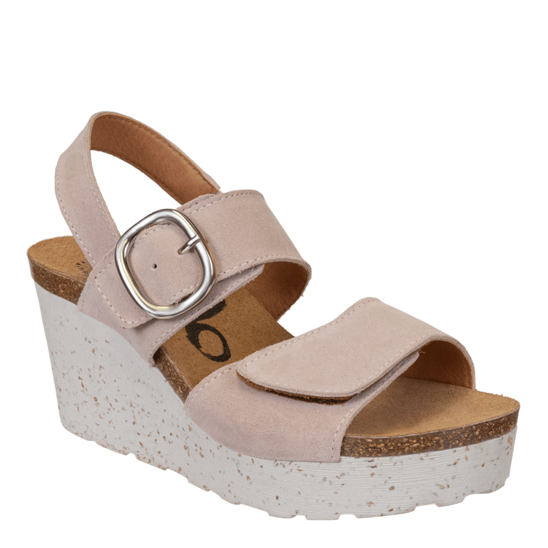 Peasant Wedge Sandals - Rosette