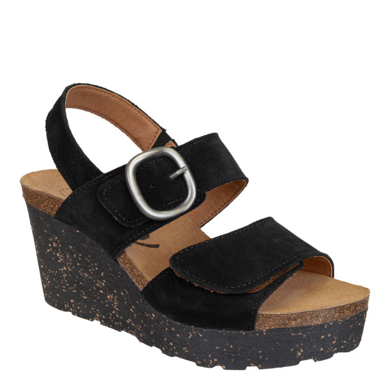 Peasant Wedge Sandals - Black