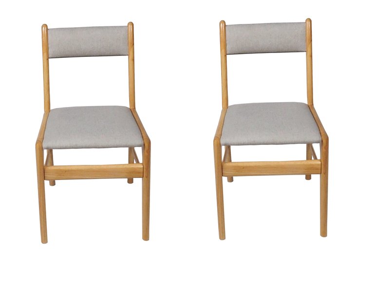 Cara Grey Rubber Wood Fabric Dining Chair With Brown Leg - Set Of 2 - Light Grey