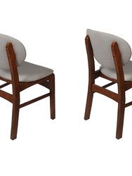 Lily Grey Rubber Wood Fabric Dining Chair With Brown Leg Set of 2