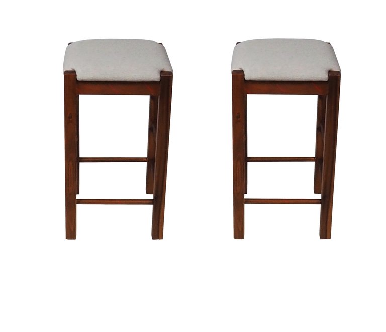 Matthis 25 in. Backless Wood Frame Bar Stool With Fabric Seat Set of 2 - Light Grey