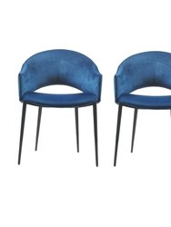 Puff Paste Harmony Black Upholstery Dining Chair With Conic Legs - Set Of 2 - Blue