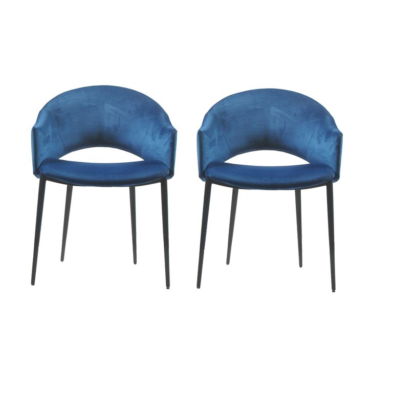 Puff Paste Harmony Black Upholstery Dining Chair With Conic Legs - Set Of 2 - Blue